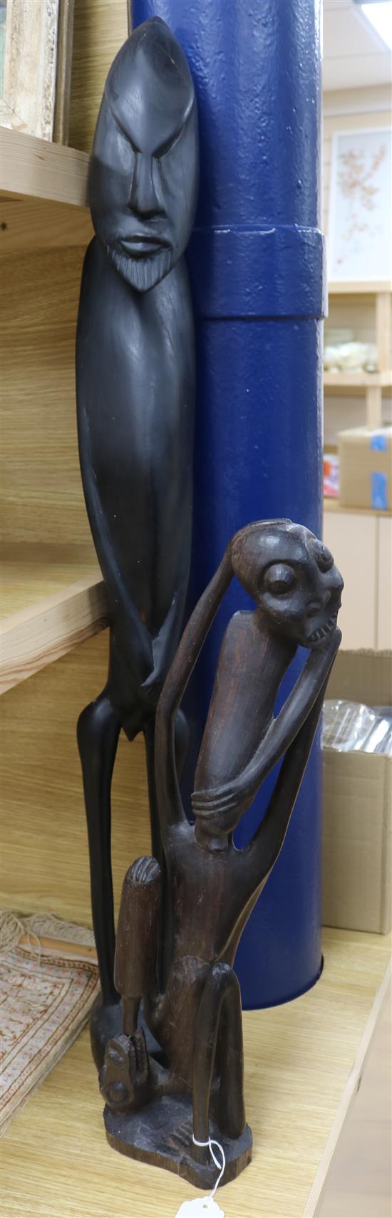 Two Makonde sculptures tallest 94cm